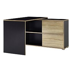 Černý pracovní stůl s odkládacím stolkem s posuvnými dvířky Germania Slide