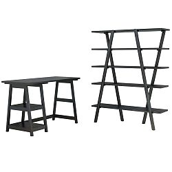 Černý pracovní stůl s policí z borovicového dřeva Perla