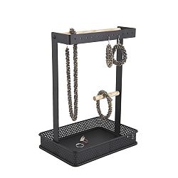 Černý stojánek na šperky s dřevěnými detaily PT LIVING Merge Square