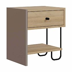 Černý/v přírodní barvě noční stolek v dekoru dubu s poličkami Saturne – Marckeric