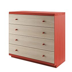 Červená komoda z masivního dubového dřeva se 4 zásuvkami JELÍNEK Amanta