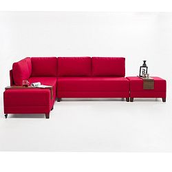 Červená rozkládací pohovka levý roh 2 odkládacími deskami Balcab Home Diana