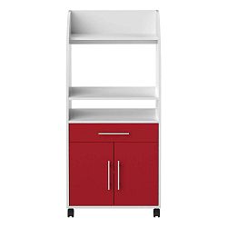 Červeno-bílý pojízdný kuchyňský úložný prostor s policemi TemaHome Jeanne