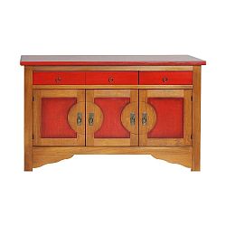 Červeno-hnědá komoda z masivního topolového dřeva Evergreen House Orient