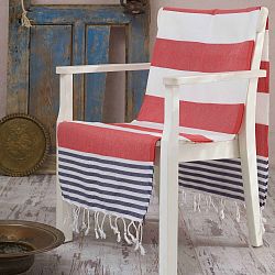 Červenomodrobílá osuška Hammam Anayla, 100 x 180 cm