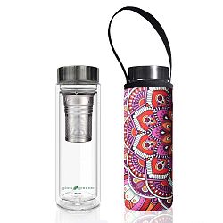 Cestovní termolahev z borosilikátového skla s obalem a sítkem BBBYO Mandala, 500 ml