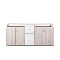 Čtyřdveřová komoda ve světlém dřevěném dekoru se 4 bílými zásuvkami Intertrade Maximo