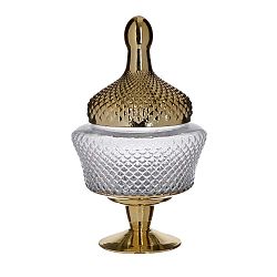 Dekorativní skleněná dóza s víkem ve zlaté barvě InArt, výška 29 cm