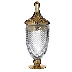 Dekorativní skleněná dóza s víkem ve zlaté barvě InArt, výška 43 cm