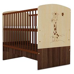 Dětská postýlka v dekoru dřeva s lištou proti okusu bočnice Faktum Makao Žirafa, 70 x 140 cm