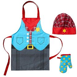 Dětská sada zástěry, čepice a kuchyňské rukavice Ladelle Cowboy