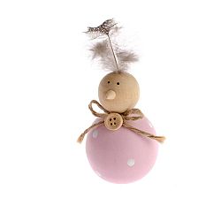 Dřevěná dekorace s detailem v růžové barvě Dakls Easter Chicken