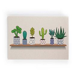 Dřevěná nástěnná dekorativní cedule Surdic Lino Cactus Shelve, 50 x 70 cm