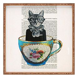 Dřevěný dekorativní servírovací tác Cat In Mug, 40 x 40 cm