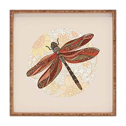 Dřevěný dekorativní servírovací tác Dragonfly, 40 x 40 cm