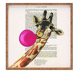 Dřevěný dekorativní servírovací tác Giraffe, 40 x 40 cm