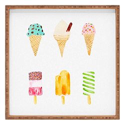 Dřevěný dekorativní servírovací tác Ice Cream, 40 x 40 cm