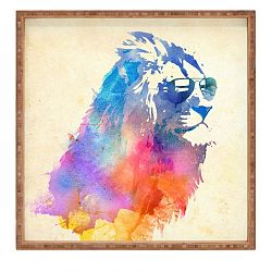 Dřevěný dekorativní servírovací tác Lion, 40 x 40 cm