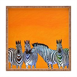 Dřevěný dekorativní servírovací tác Zebras, 40 x 40 cm