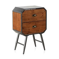 Dřevěný noční stolek s kovovými nohami a 2 zásuvkami Geese Duke