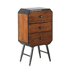 Dřevěný noční stolek s kovovými nohami a 3 zásuvkami Geese Duke