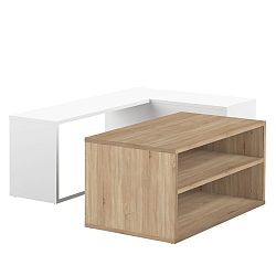 Dvojdílný bílý konferenční stolek s detailem v dekoru dubového dřeva Symbiosis Angle