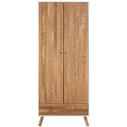 Dvoudveřová šatní skříň z masivního borovicového dřeva s bílými detaily Støraa Rafael