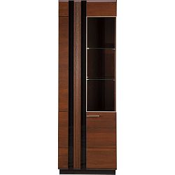 Dvoudveřová vitrína otevřená vpravo v dřevěném dekoru koňakové barvy Szynaka Meble Pesaro