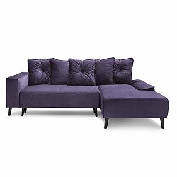 Fialová sametová rozkládací pohovka Bobochic Paris Hera Bis, pravý roh