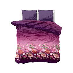 Fialové povlečení z mikroperkálu na dvoulůžko Sleeptime Bright Flowers, 200 x 200 cm