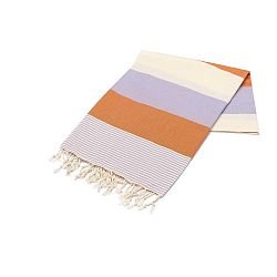 Fialovo-oranžová bavlněná osuška Hammam Amerikan, 100 x 180 cm