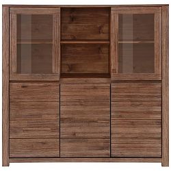 Hnědá čtyřdveřová vitrína z masivního akáciového  dřeva Støraa Walter