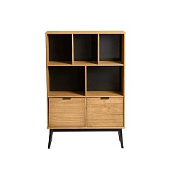 Hnědá knihovna s hnědými dvířky z borovicového dřeva Marckeric Estela, výška 141,5 cm