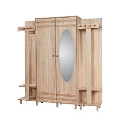 Hnědá předsíňová stěna se zrcadlem Garmanto, výška 180 cm