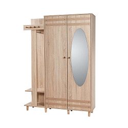 Hnědá předsíňová stěna se zrcadlem Garmanto, výška 194 cm