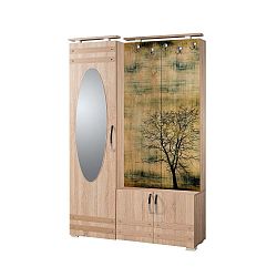 Hnědá předsíňová stěna se zrcadlem Síhirlí Tree, výška 195 cm