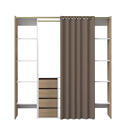 Hnědá šatní skříň s šedohnědým závěsem TemaHome Tom