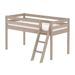 Hnědá středně vysoká dětská postel z borovicového dřeva s žebříkem Flexa Classic, 90 x 200 cm