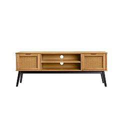 Hnědá TV komoda z borovicového dřeva a s dvířky z ratanu Marckeric Natasha, šířka 140 cm