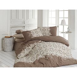 Hnědé povlečení s prostěradlem na dvoulůžko Elsa, 200 x 220 cm