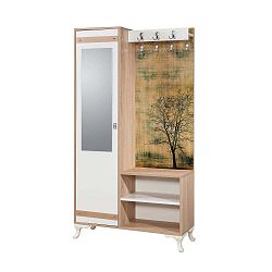 Hnědo-bílá předsíňová stěna se zrcadlem Inci Tree, výška 196 cm