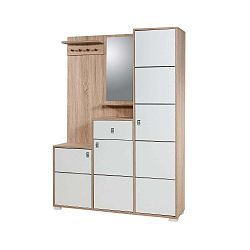 Hnědo-bílá předsíňová stěna se zrcadlem Kardelen, výška 188 cm