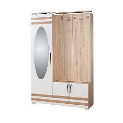 Hnědo-bílá předsíňová stěna se zrcadlem Síhirlí, výška 195 cm