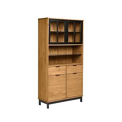 Hnědo-černá vitrína z masivního borovicového dřeva Marckeric Denise, výška 180 cm