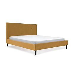 Hořčičně žlutá postel s černými nohami Vivonita Kent, 140 x 200 cm