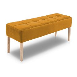 Hořčicově žlutá lavice s dubovými nohami Mossø Hattu, délka 132 cm