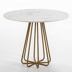 Jídelní stůl s mramorovou deskou a podnoží ve zlaté barvě Thai Natura, , ∅ 95 cm