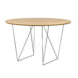 Jídelní stůl v dekoru dubového dřeva s pochromovaným podnožím TemaHome Row, Ø120 cm