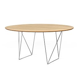 Jídelní stůl v dekoru dubového dřeva s pochromovaným podnožím TemaHome Row, Ø150 cm