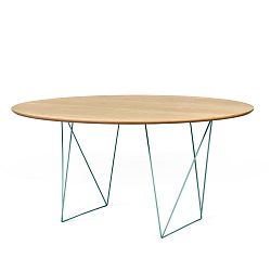 Jídelní stůl v dekoru dubového dřeva se zeleným podnožím TemaHome Row, Ø150 cm